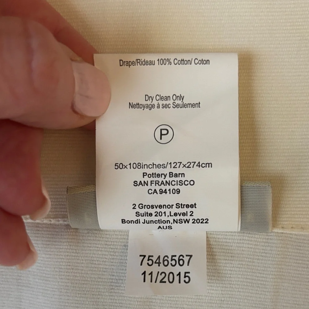 Pottery Barn 1 Cream Curtain Panel 99”